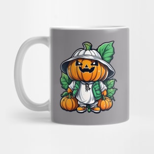 Pumpkin boy with pumpkin leaves, traveling Mug